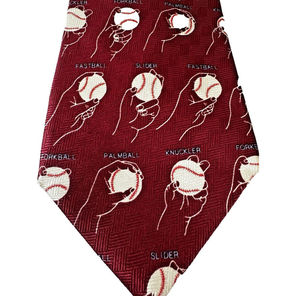 Josh Bach Mens Silk Tie Baseball Novelty Pitchers Catchers Ball Game Coach Red